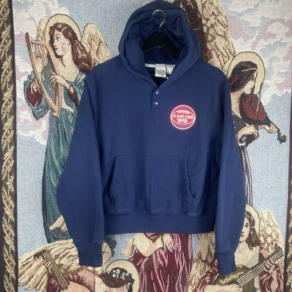 Champion Reverse Weave Women’s Warm Up Blue Hoodie Small Sweatshirt Embroidered - Picture 1 of 9